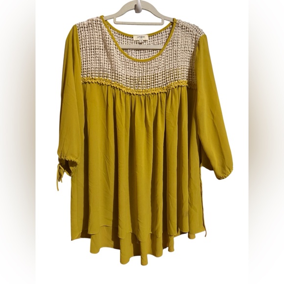 Umgee Tops - Umgee Mustard yellow semi sheer Tunic with Crochet Detail oversized medium
